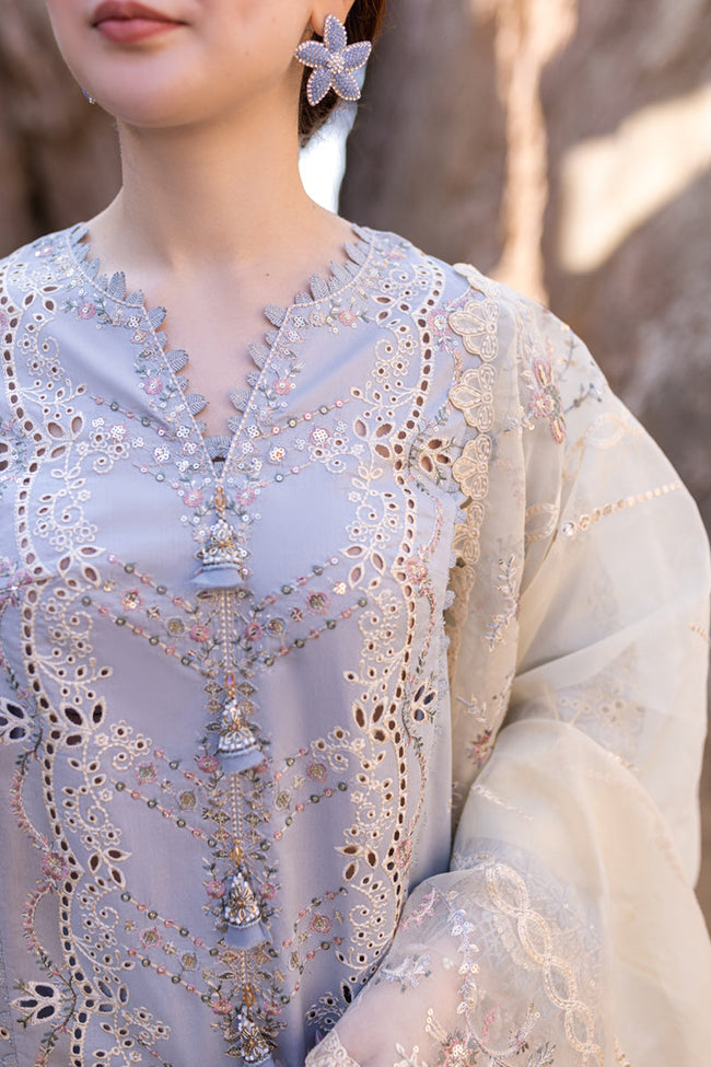 Dhanak-3PC Embroidered Shirt with Organza Embroidered Dupatta-3255
