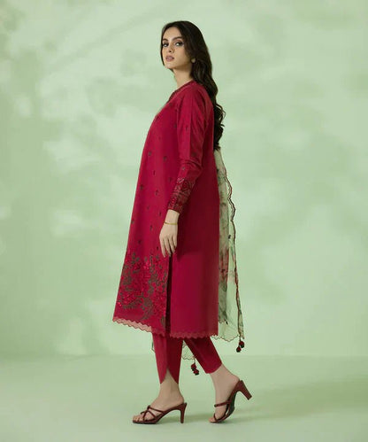 Dhanak-3PC Embroidered Shirt with Organza Digital Printed Dupatta- 3146 - QQ