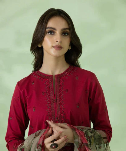 Dhanak-3PC Embroidered Shirt with Organza Digital Printed Dupatta- 3146 - QQ