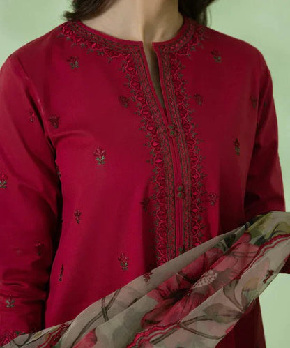 Dhanak-3PC Embroidered Shirt with Organza Digital Printed Dupatta- 3146 - QQ