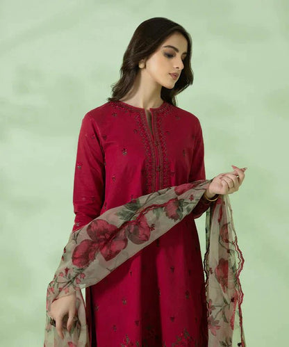 Dhanak-3PC Embroidered Shirt with Organza Digital Printed Dupatta- 3146 - QQ