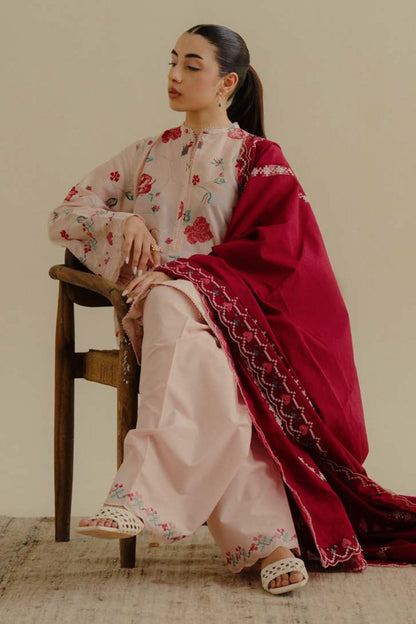 Lawn-3PC Embroidered Shirt with Lawn Embroidered Dupatta-1393 - QQ