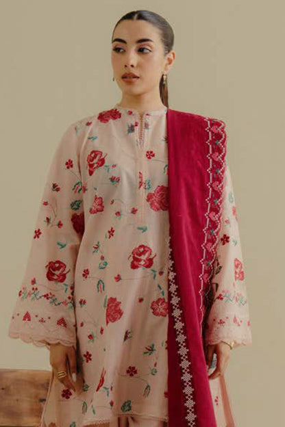 Lawn-3PC Embroidered Shirt with Lawn Embroidered Dupatta-1393 - QQ