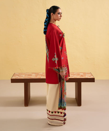 Dhanak-3PC Embroidered Shirt with Digital Printed Wool Shawl - 3437 - QQ