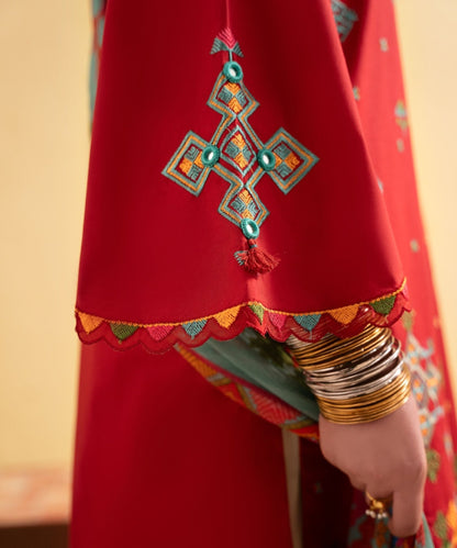 Dhanak-3PC Embroidered Shirt with Digital Printed Wool Shawl - 3437 - QQ