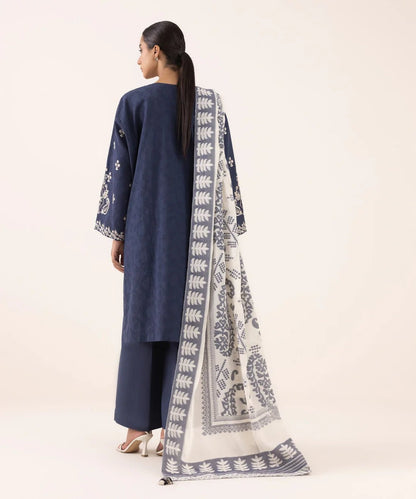 Dhanak-3PC Embroidered Shirt with Digital Printed Wool Shawl - 3511 - QQ