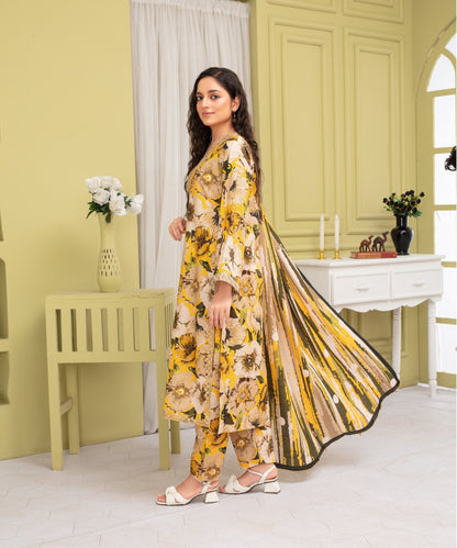 CREATION KHADDAR 3PC WITH KHADDAR PRINTED SHIRT & TROUSER-910 - QQ