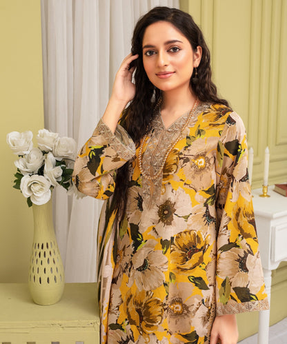 CREATION KHADDAR 3PC WITH KHADDAR PRINTED SHIRT & TROUSER-910 - QQ