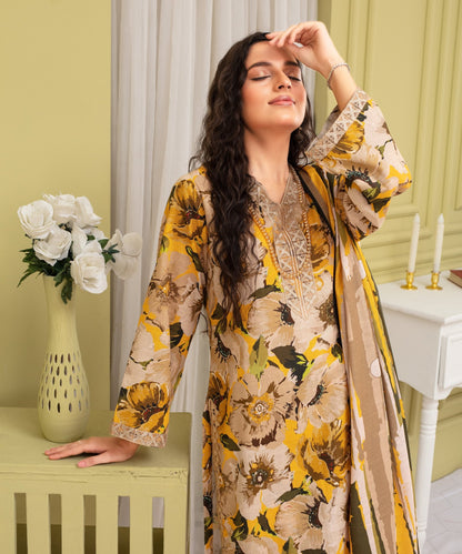 CREATION KHADDAR 3PC WITH KHADDAR PRINTED SHIRT & TROUSER-910 - QQ
