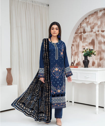 CREATION Dhanak 3PC Chikankari Embroidered Shirt With Velvet Plachi Shawl- 2103 - QQ