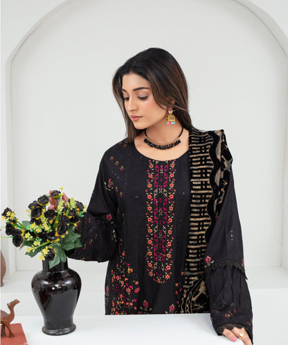 CREATION Dhanak 3PC Chikankari Embroidered Shirt With Velvet Plachi Shawl- 2101 - QQ