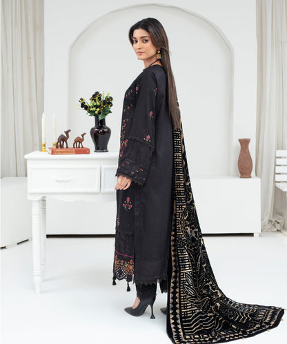 CREATION Dhanak 3PC Chikankari Embroidered Shirt With Velvet Plachi Shawl- 2101 - QQ