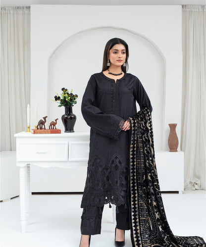 CREATION Dhanak 3PC Chikankari Embroidered Shirt With Velvet Plachi Shawl- 2107 - QQ