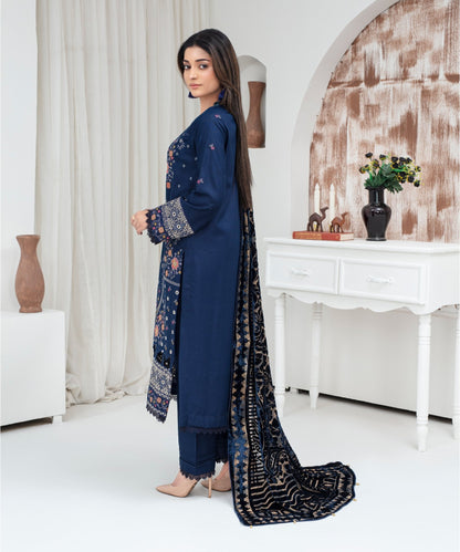 CREATION Dhanak 3PC Chikankari Embroidered Shirt With Velvet Plachi Shawl- 2103 - QQ