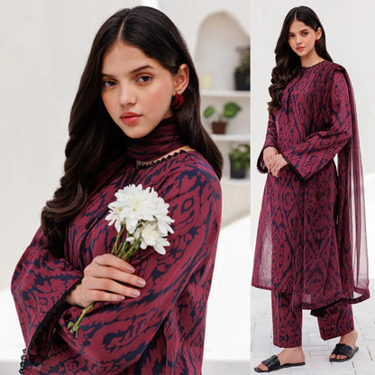 KARANDI 3PC PRINTED SHIRT WITH KARANDI PRINTED DUAPTTA AND TROUSER-822 - QQ