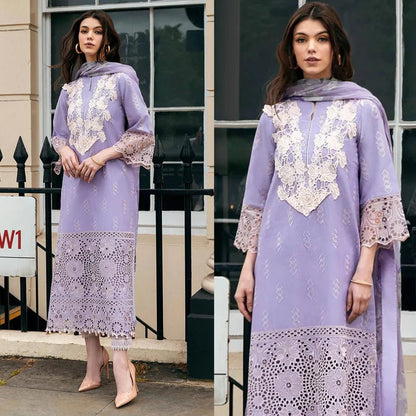 MUSHQ Dhanak 3PC Chikankari Embroidered With Pashmina Wool Shawl-117 - QQ