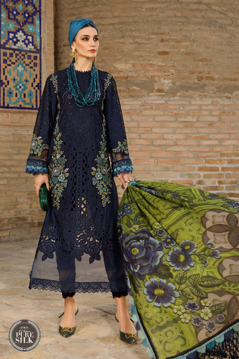 3PC Dhanak Embroidered Shirt with printed funcy dupatta Q0947