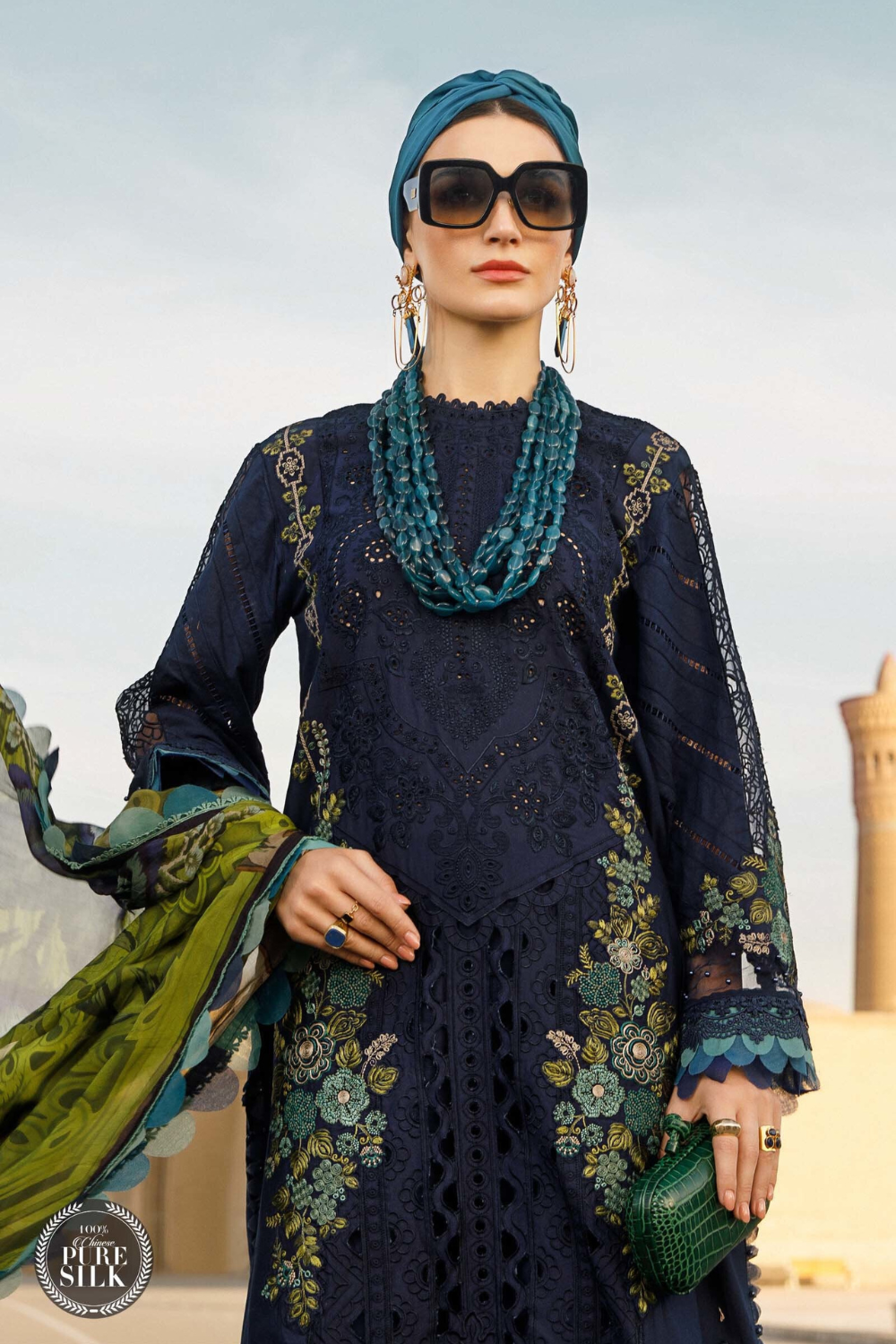 3PC Dhanak Embroidered Shirt with printed funcy dupatta Q0947
