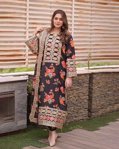 Silk 3PC Digital Printed- 1714 - QQ