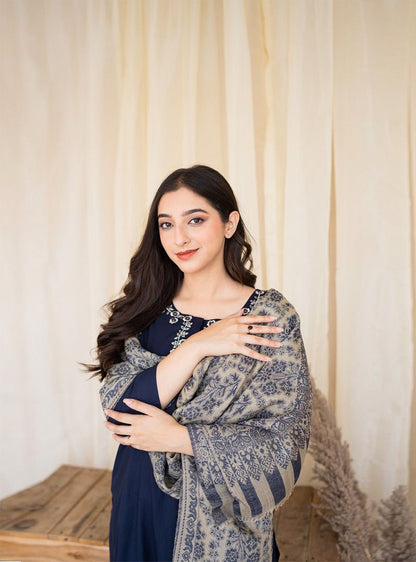 AISLING Dhanak 3PC Embroidered With Digital Printed Wool Shawl-629 - QQ