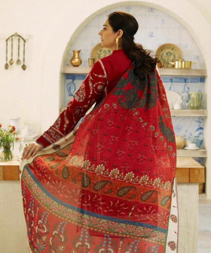 Dhanak 3PC Embroidered Shirt With Digital printed wool shawl-659 - QQ