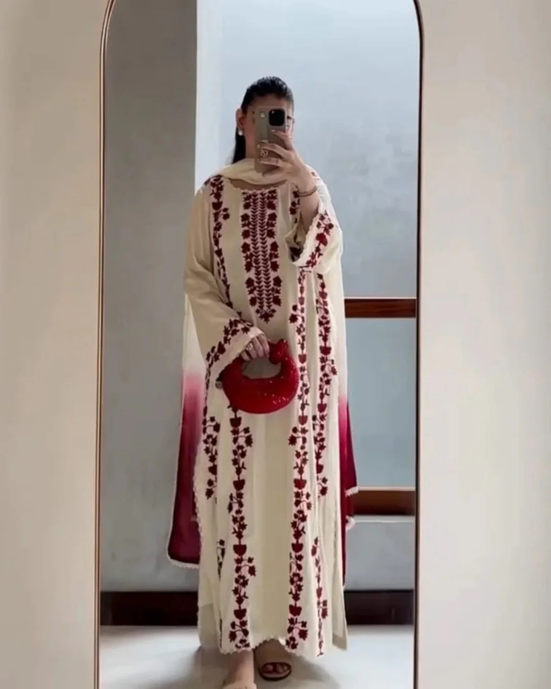 Dhanak-3PC Embroidered Shirt with Chiffon Tie and Dye Dupatta - 3509