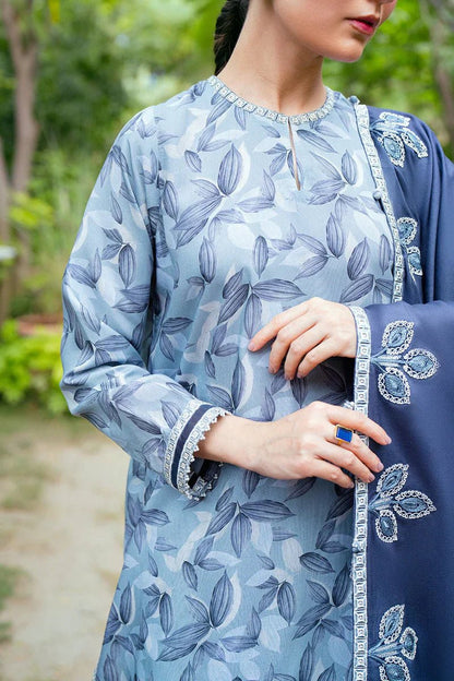 3PC-Printed Lawn Zarri Shirt With Voile Printed Dupatta-1527 - QQ