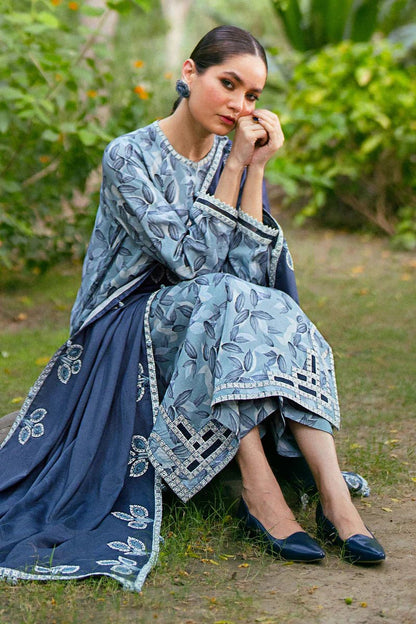 3PC-Printed Lawn Zarri Shirt With Voile Printed Dupatta-1527 - QQ