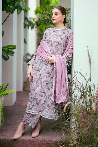 3PC-Printed Lawn Zarri Shirt With Voile Printed Dupatta-1522 - QQ