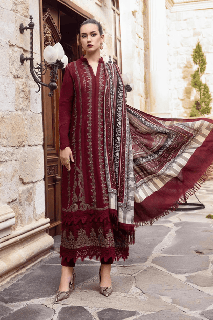Dhanak-3PC Embroidered Shirt with Digital Printed Wool Shawl -3427 - QQ