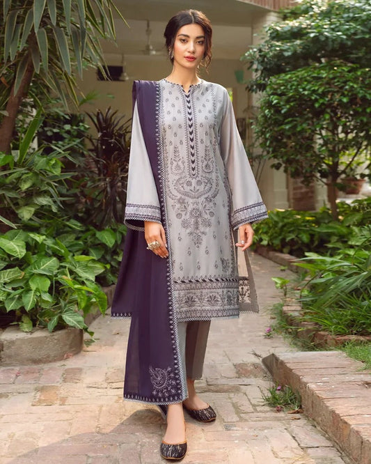 Linen 3PC Embroidered Shirt with Chiffon Embroidered Dupatta -578