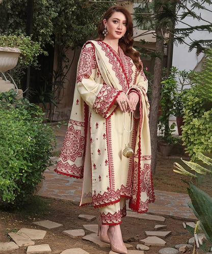 Dhanak 3PC Embroidered Shirt with Dhanak Embroidered Dupatta-3514 - QQ