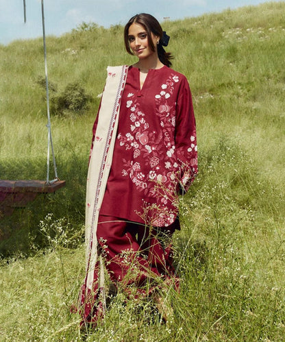 ZARA SHAHJAHAN 3PC Dhanak Embroidered Shirt With Digital Printed Shawl-282 - QQ