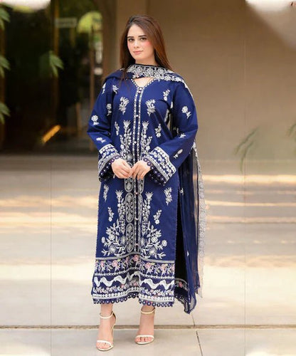 Lawn-3PC Embroidered Shirt with Chiffon Embroidered Dupatta-5061 - QQ