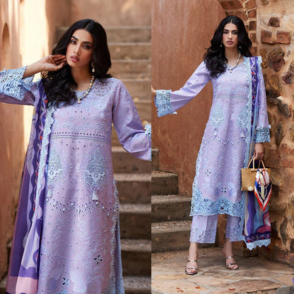 MUSHQ Dhanak 3PC Chekankari Embroidered With Digital Printed Wool Shawl-109 - QQ