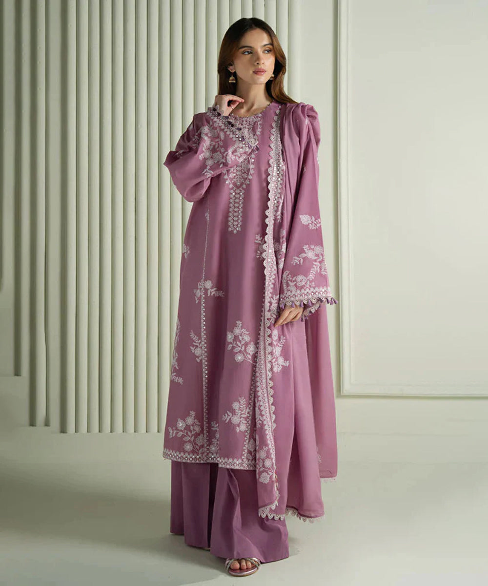 Dhanak 3PC Embroidered Shirt with Chiffon Embroidered Dupatta-3518