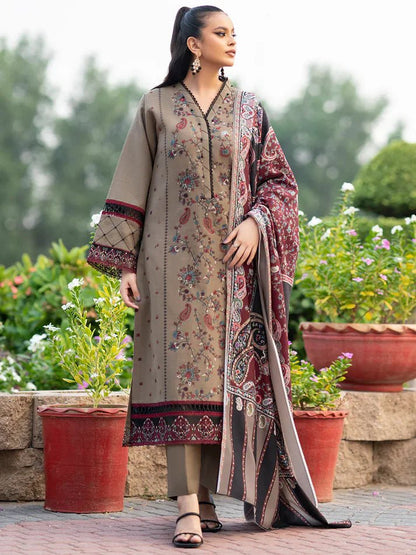 Lawn 3PC Embroidered With Digital Printed Jauqard Dupatta- 5238 - QQ