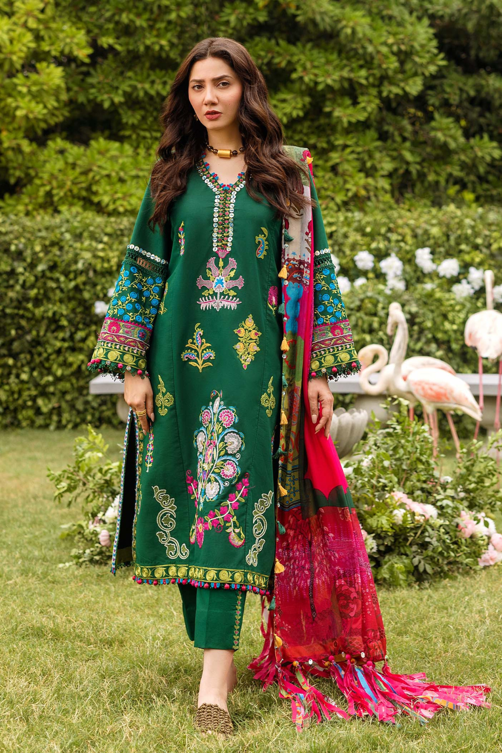 3PC Dhanak Embroidered Shirt with printed funcy dupatta Q0950