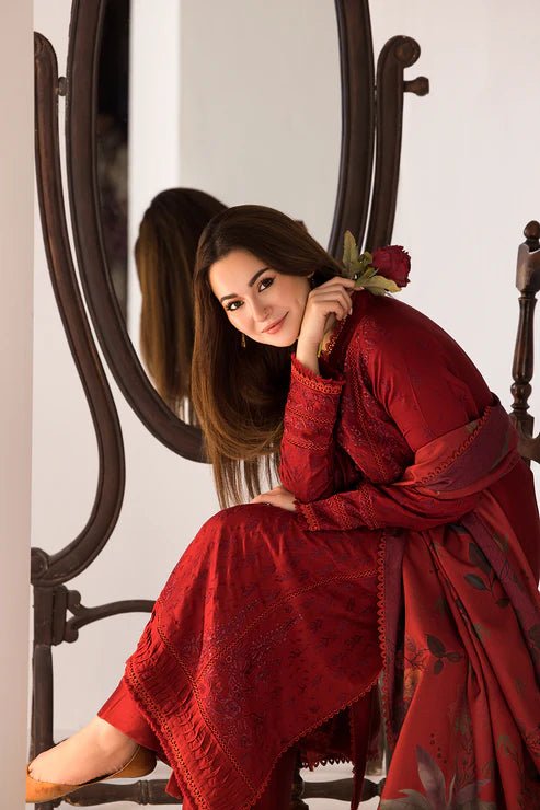 3PC LAWN EMBROIDERED SHIRT WITH DIGITAL PRINTED JACQUARD DUPATTA-5005 - QQ