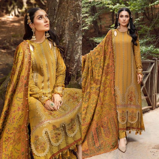 MARIA B. Dhanak 3PC Embroidered With Printed Pashmina Wool Shawl-116 - QQ