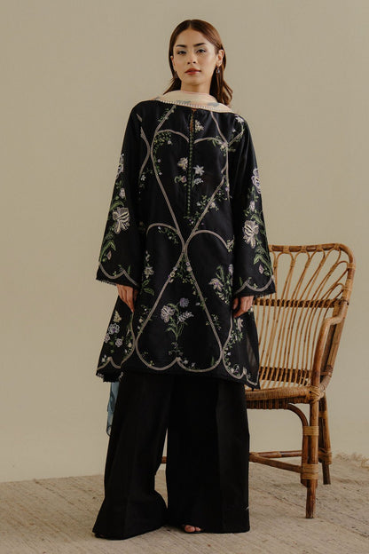 Lawn-3PC Embroidered Shirt with Digital Printed Jacquard Dupatta-1384 - QQ
