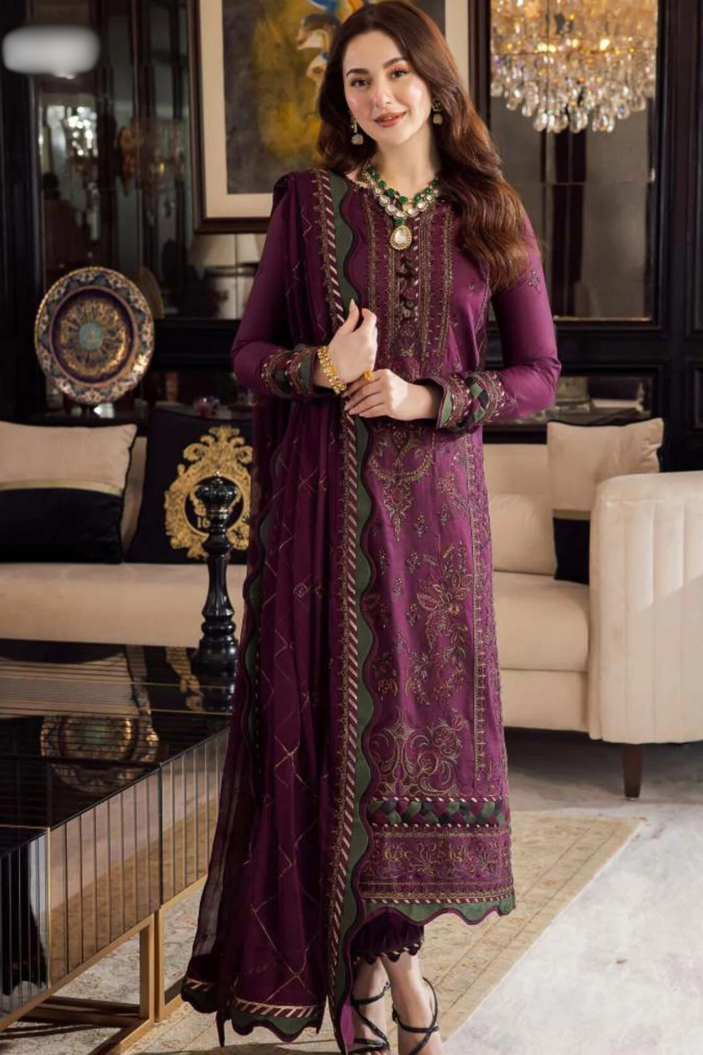 3PC LAWN EMBROIDERED Q495