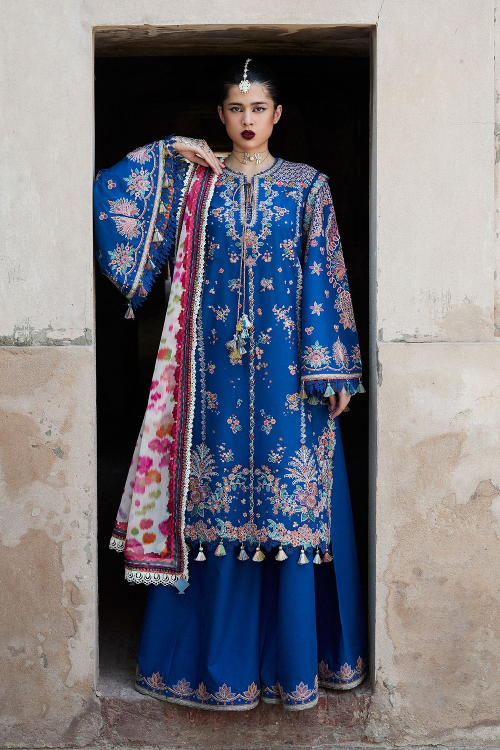 3PC Dhanak Embroidered Shirt with printed funcy dupatta Q0944