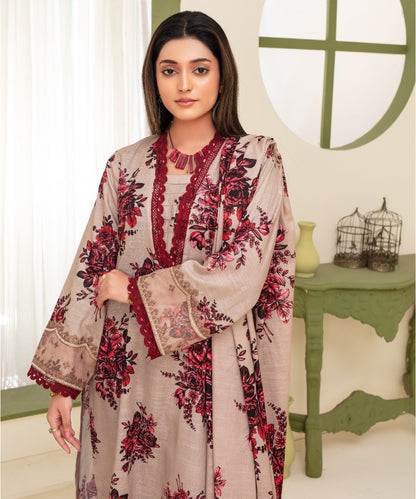 CREATION KHADDAR 3PC WITH KHADDAR PRINTED SHIRT & TROUSER-917 - QQ