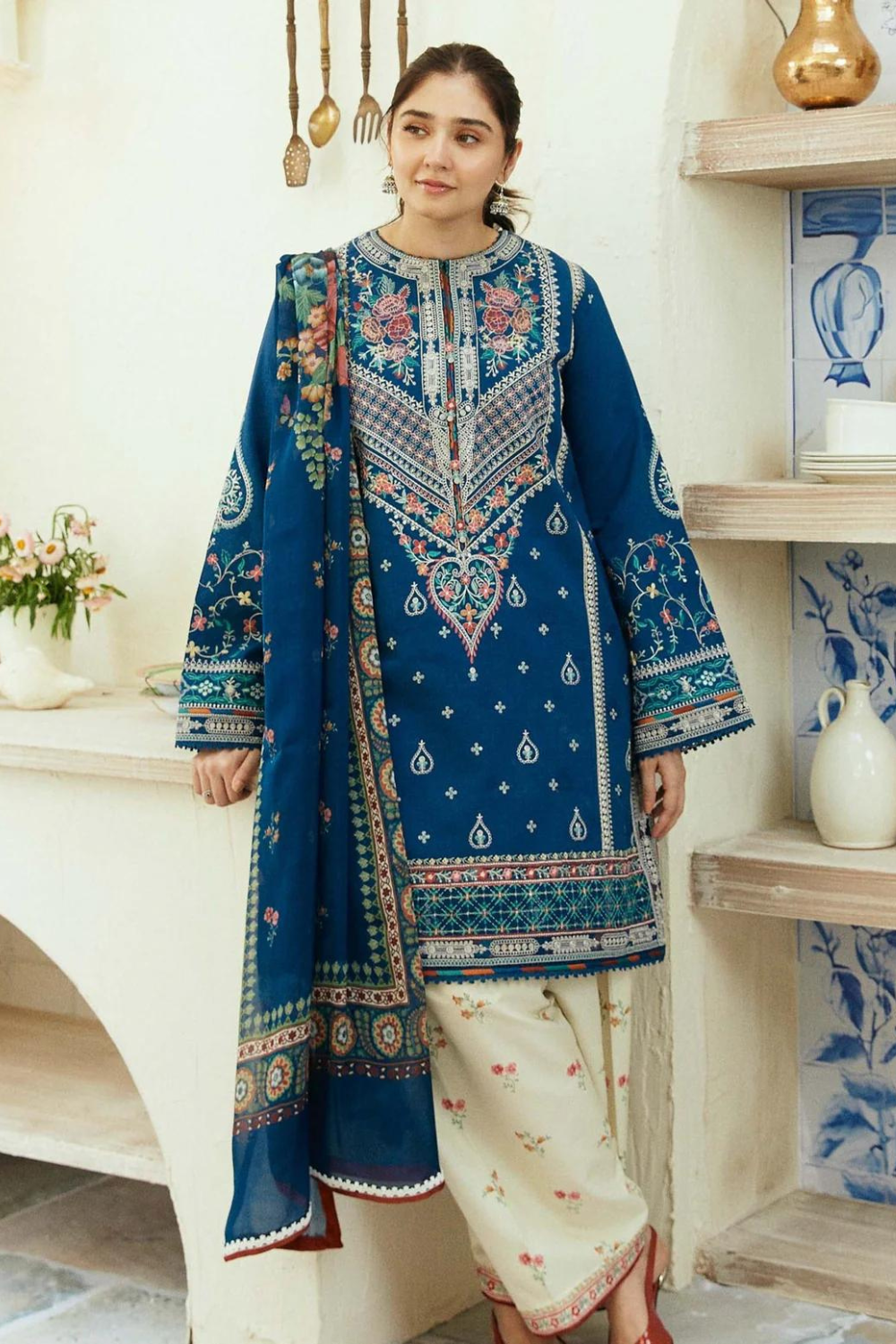 Zara ShahJahan Dhanak 3PC Embroidered Q0414