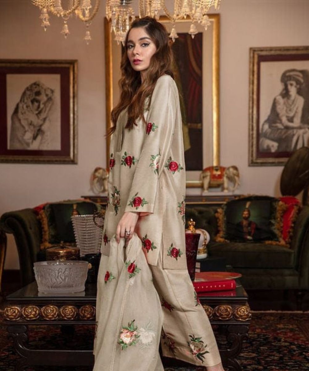 Silk 3PC Embroidered With Organza Embroidered Dupatta-1316 D
