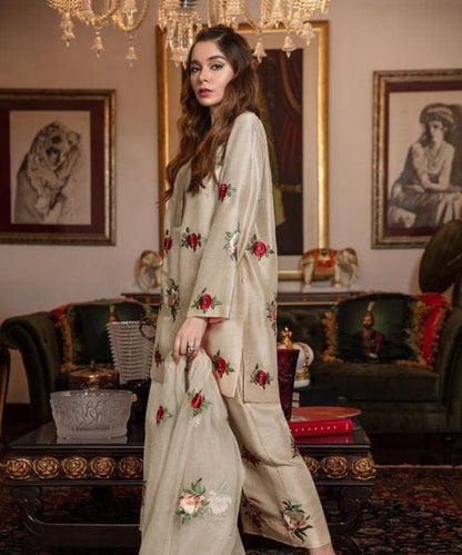 Silk 3PC Embroidered With Organza Embroidered Dupatta-1316 D - QQ