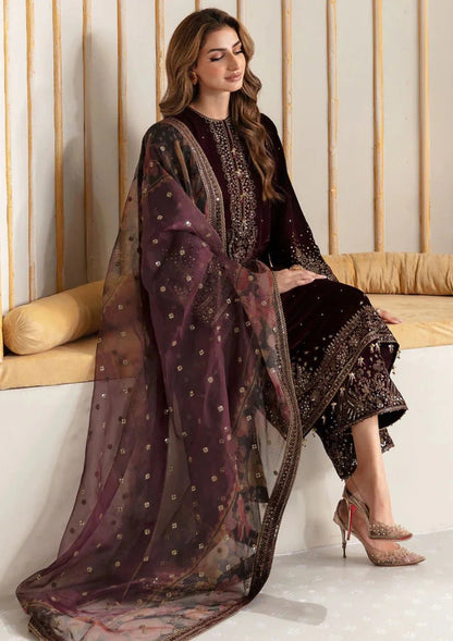 Velvet-3pc Embroidered with Organza Embroidered Dupatta-956 - QQ