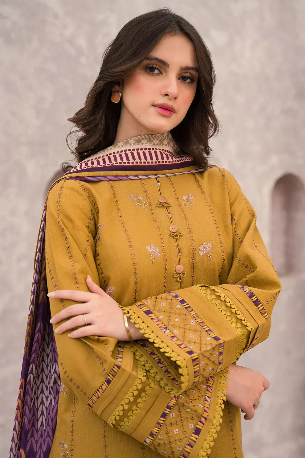 3PC DHANAK EMBROIDERED SUIT