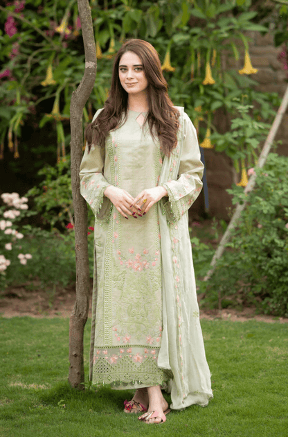 Dhanak-3PC Embroidered Shirt with Organza Embroidered Dupatta- 3386 - QQ